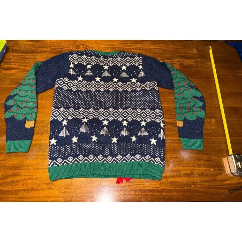 Ugly Christmas Sweater Cow Holiday Knit Pullover With Lights & Santa Hat - Picture 2 of 8